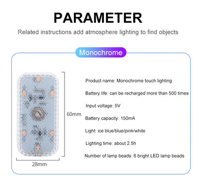 LED Touch Light Mini Wireless Car Interior Lighting Auto Roof Ceiling Reading Lamp for Door Foot Trunk Storage Box USB Charging