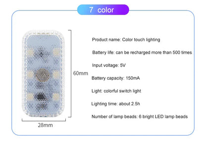 LED Touch Light Mini Wireless Car Interior Lighting Auto Roof Ceiling Reading Lamp for Door Foot Trunk Storage Box USB Charging