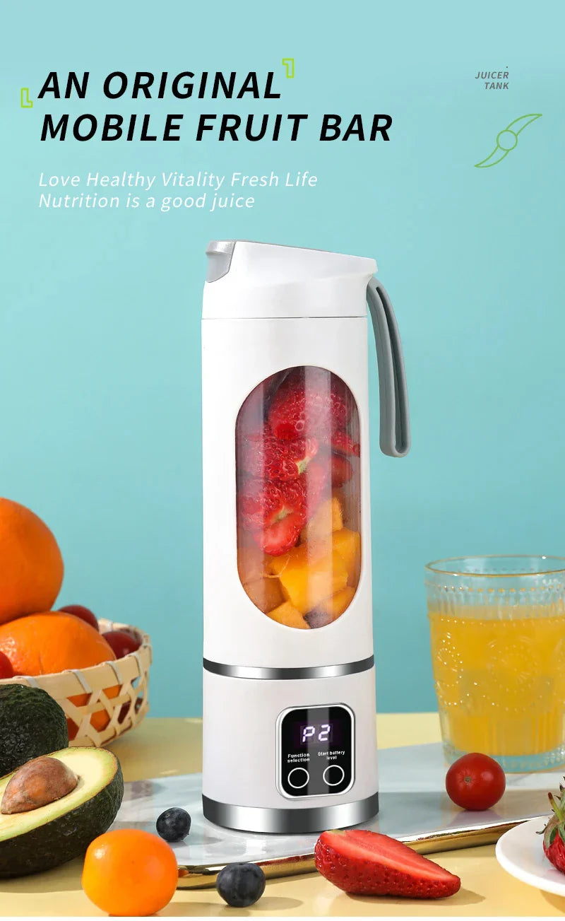 10 Blades Portable Fruit Juicer 450ml Capacity 3 Gears USB Rechargeable Blender Ice Crusher, can make smoothies/ice