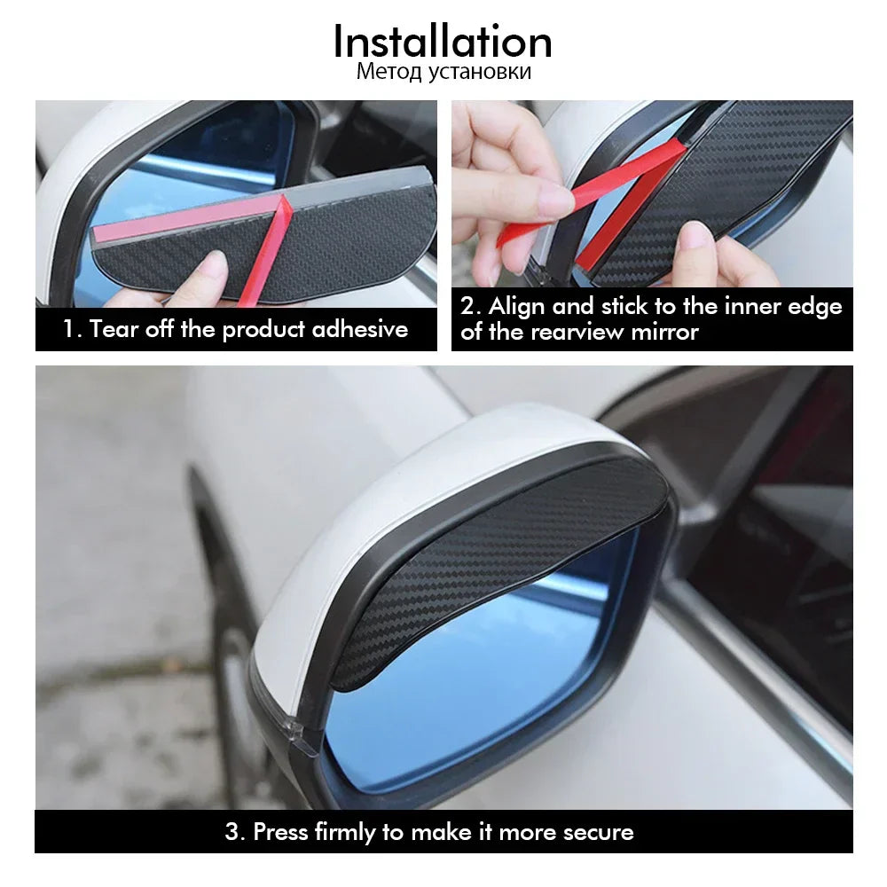 2PCS Car Rearview Mirror Rain Eyebrow Carbon Fiber Sun Visor Shade Cover Protector Clear Vision for Rain Car Mirror Accessories