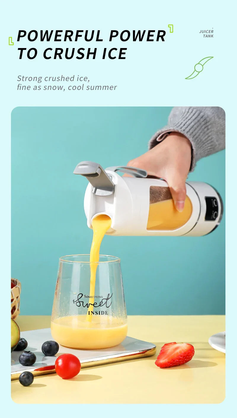 10 Blades Portable Fruit Juicer 450ml Capacity 3 Gears USB Rechargeable Blender Ice Crusher, can make smoothies/ice