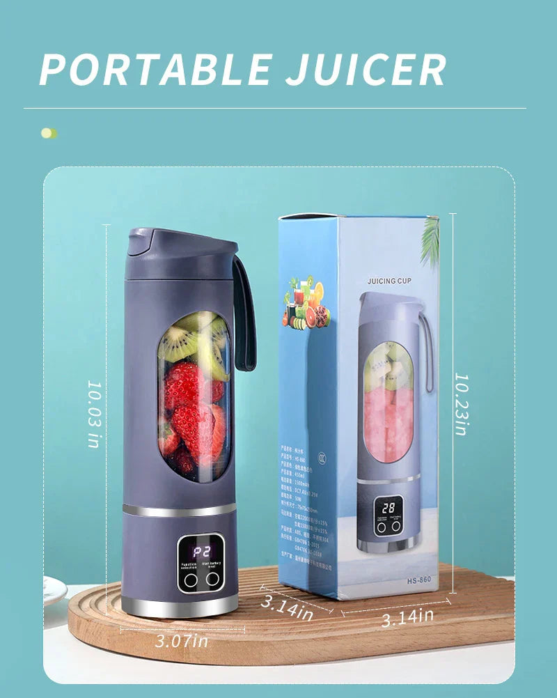 10 Blades Portable Fruit Juicer 450ml Capacity 3 Gears USB Rechargeable Blender Ice Crusher, can make smoothies/ice