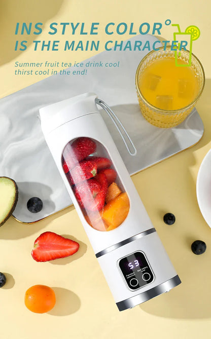 10 Blades Portable Fruit Juicer 450ml Capacity 3 Gears USB Rechargeable Blender Ice Crusher, can make smoothies/ice