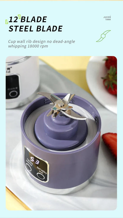 10 Blades Portable Fruit Juicer 450ml Capacity 3 Gears USB Rechargeable Blender Ice Crusher, can make smoothies/ice