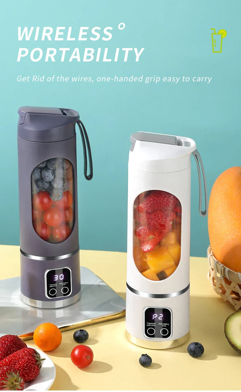 10 Blades Portable Fruit Juicer 450ml Capacity 3 Gears USB Rechargeable Blender Ice Crusher, can make smoothies/ice