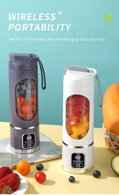 10 Blades Portable Fruit Juicer 450ml Capacity 3 Gears USB Rechargeable Blender Ice Crusher, can make smoothies/ice