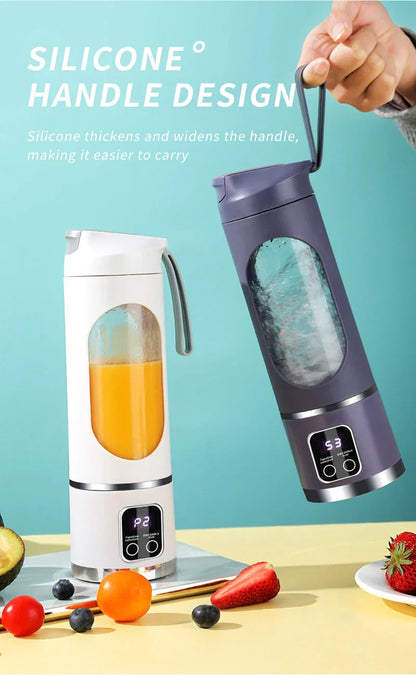 10 Blades Portable Fruit Juicer 450ml Capacity 3 Gears USB Rechargeable Blender Ice Crusher, can make smoothies/ice